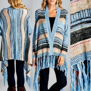 Velzera Boho Fringed Poncho Shawl Sweater Cape Shrug S/M